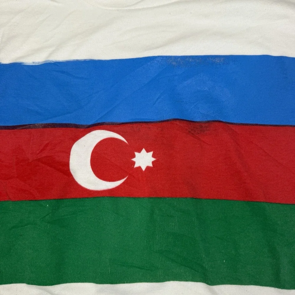 Vintage Flag of Azerbaijan White T-Shirt Size XL Success Made In USA Two Sided